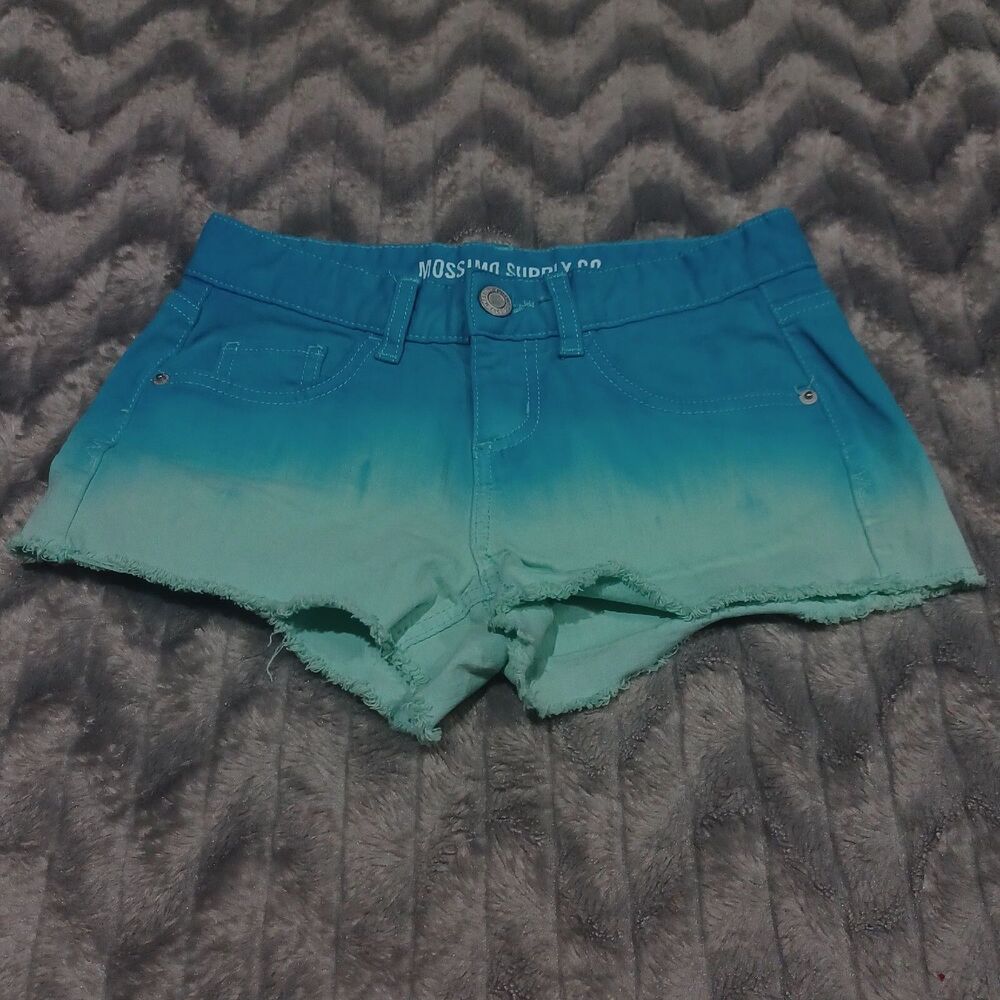 Mossimo Supply Co Womens Juniors Size 5 Blue Ombre Raw Hem Cutoff Jean Shorts